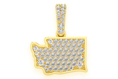  Washington State Diamond Pendant 14k Solid Gold 0.35ctw