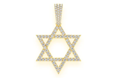 Star Of David Diamond Pendant 14k Solid Gold 1.90ctw