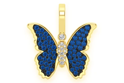 Butterfly Sapphire & Diamond Pendant 14k Solid Gold 0.50ctw