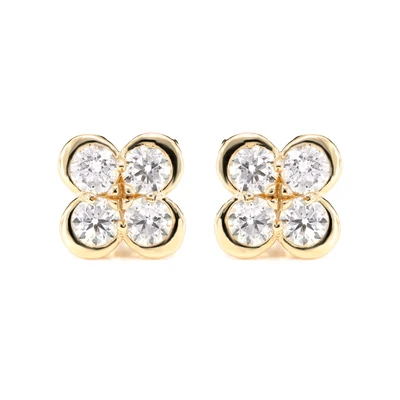 Diamond Bezel Clover Stud Earrings 14k Solid Gold 2.40ctw 