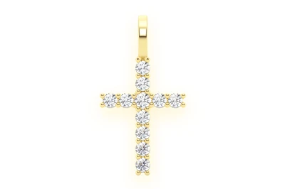 One Row Cross Diamond Pendant 14k Solid Gold 0.50ctw