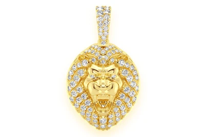 Lion Head Diamond Pendant 14k Solid Gold 0.50ctw