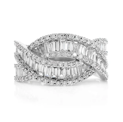 Baguette And Round Diamond Twist Ring 14k Solid Gold 1.65ctw