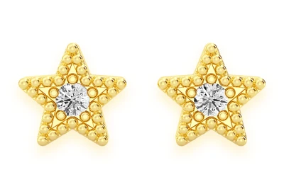 Star Diamond Earrings 14k Solid Gold 0.05ctw