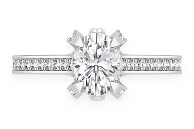 Chant - 1.00ct Oval Solitaire - Deluxe One Row Scallop - Diamond Engagement Ring - All Natural Vs Diamonds