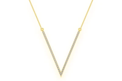 V Shape Diamond Necklace Connected 14k Solid Gold 0.33ctw