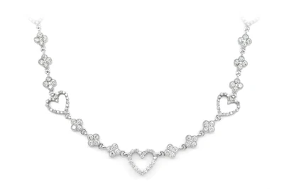 Open Heart Clover Diamond Link Necklace 14k Solid Gold 5.00ctw 