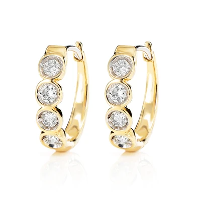 Diamond Solitaire Bezel Hoop Earrings 14k Solid Gold 0.33ctw