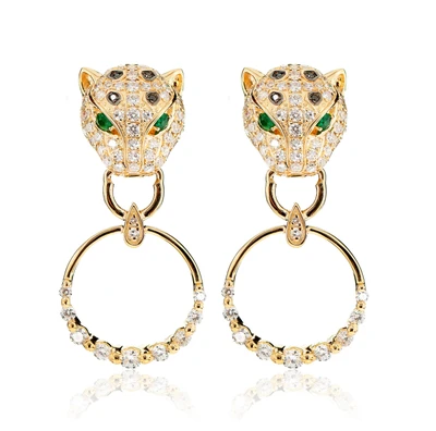 Diamond Leopard Hoop Earrings 14k Solid Gold 1.50ctw