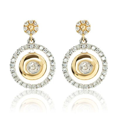 Dangling Diamond Eclipse Halo Earrings 14k Solid Gold 0.50ctw