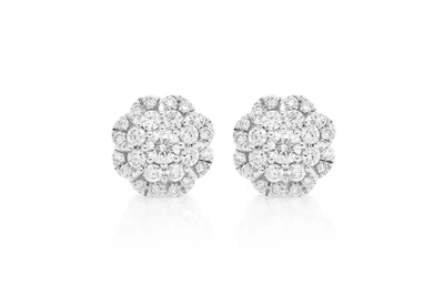 Floral Double Halo Diamond Earrings 14k Solid Gold 0.50ctw
