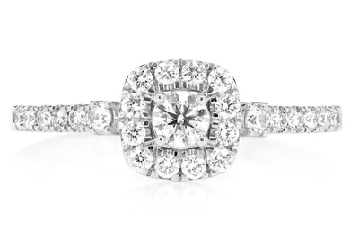 Single Band Diamond Halo Engagement Ring - All Natural - 14k Solid Gold - 0.50ctw