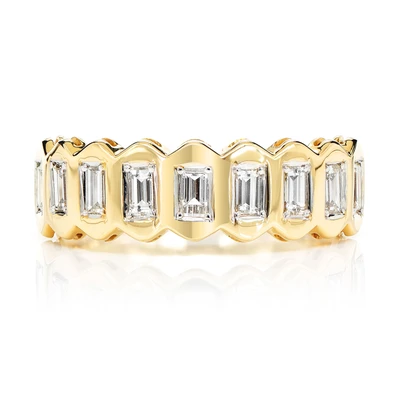 Nine Stone Baguette Bezel Set Diamond Band Ring 14k Solid Gold 0.55ctw