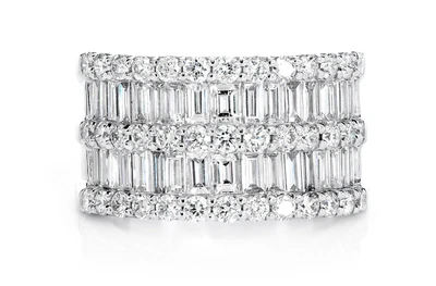 2 Row Baguette & Round Diamond Band Ring 14k Solid Gold 2.65ctw