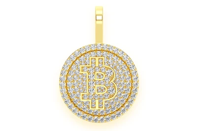 Bitcoin Diamond Pendant 14k Solid Gold 1.10ctw