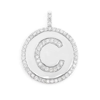 Diamond Cirlce Border Any Letter Disc Pendant 14k Solid Gold 0.50ctw