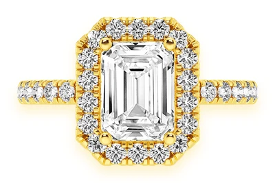 Emerald Solitaire Scallop Halo One Row Ring 14k   