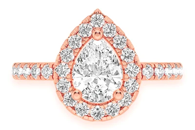 Pear Solitaire Scallop Halo One Row Ring 14k   