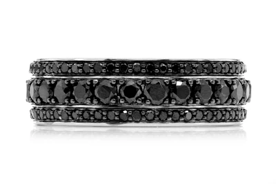 Three Row Black Diamond Band 14k Solid Gold 2.00ctw