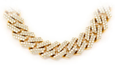 13MM Raised Miami Cuban Diamond Necklace 14k Solid Gold 28.25ctw