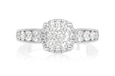 1.00ctw - Antique Square Cluster Halo - Diamond Engagement Ring - All Natural