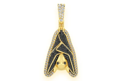 Hanging Bat Black & White Diamond Pendant 14k Solid Gold 1.00ctw