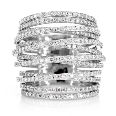 Six Row Crossover Diamond Band Ring 14k Solid Gold 2.20ctw