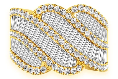 Wave Baguette Diamond Ring 14k Solid Gold 4.25ctw
