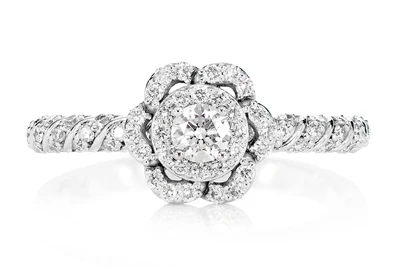 Twist Flower Halo Ring 14k Solid Gold 0.50ctw