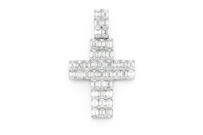 Emerald Cross Diamond Pendant 14k Solid Gold 6.00ctw