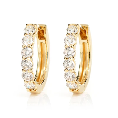 8pt Diamond Hoop Earrings 14k Solid Gold 1.00ctw 