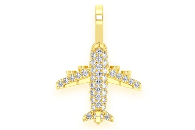 Airplane Diamond Pendant 14k Solid Gold 0.40ctw