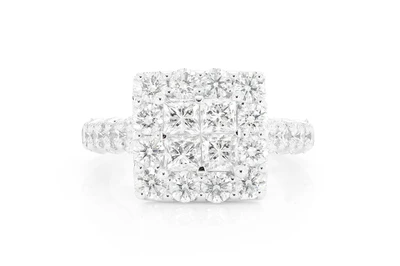 3.00ctw - Princess Quad Halo - Diamond Engagement Ring - All Natural
