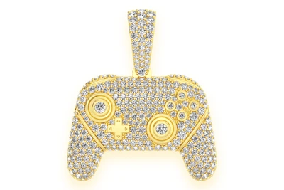 Video Game Controller Diamond Pendant 14k Solid Gold 3.00ctw