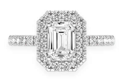 Thav - 0.75ct Emerald Solitaire - Scallop Halo One Row - Diamond Engagement Ring - All Natural