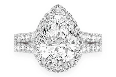 Sphinx - 3.00ct Pear Solitaire - Two Row Split Scallop - Diamond Engagement Ring - All Natural Diamonds