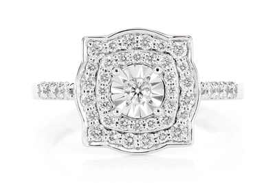 0.55ctw Double Halo Round Solitaire Miracle - Diamond Engagement Ring - All Natural
