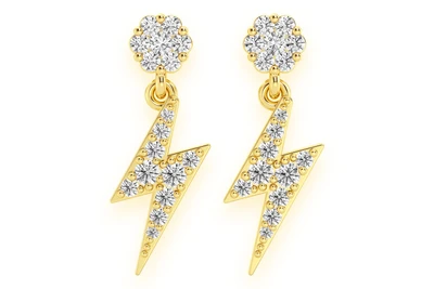 Lightning Bolt Stud Dangling Diamond Earrings 14k Solid Gold 0.50ctw