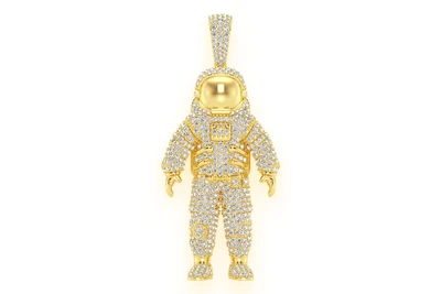 Astronaut Space Diamond Pendant 14k Solid Gold 4.25ctw