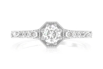 0.45ctw Antique Style Geometric Diamond Engagement Ring - All Natural - 14k Solid Gold