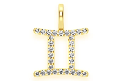 Gemini Zodiac Diamond Pendant 14k Solid Gold 0.10ctw