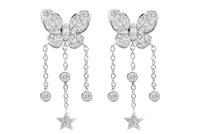 Butterfly Star Dangling Earrings 14k Solid Gold 0.75ctw