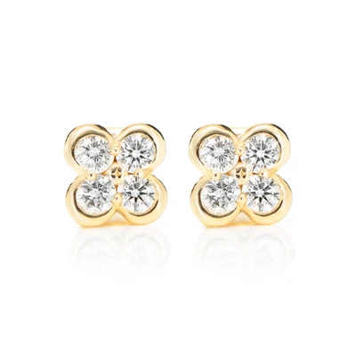 Diamond Clover Bezel Stud Earrings 14k Solid Gold 0.66ctw