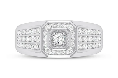 Round Signet Diamond Band 14k Solid Gold 1.00ctw