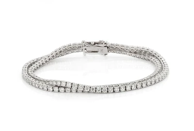 4pt Two Row Prong Set Diamond Tennis Bracelet 14k Solid Gold 6.10ctw