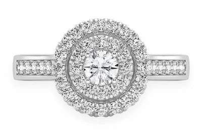 0.75ctw Round Double Halo - Diamond Engagement Ring - All Natural