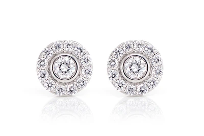 Bezel Set Halo Diamond Stud Earrings 14k Solid Gold 0.50ctw