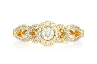 Round Halo Open V Shank Ring 14k   