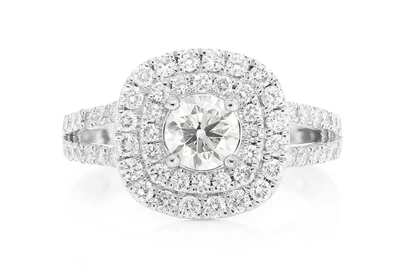 .75ct Round Solitaire - Split Shank Double Halo Diamond Engagement Ring - All Natural