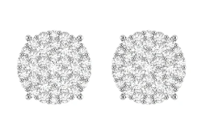 Diamond Disc Cluster Stud Earrings 14k Solid Gold 1.00ctw